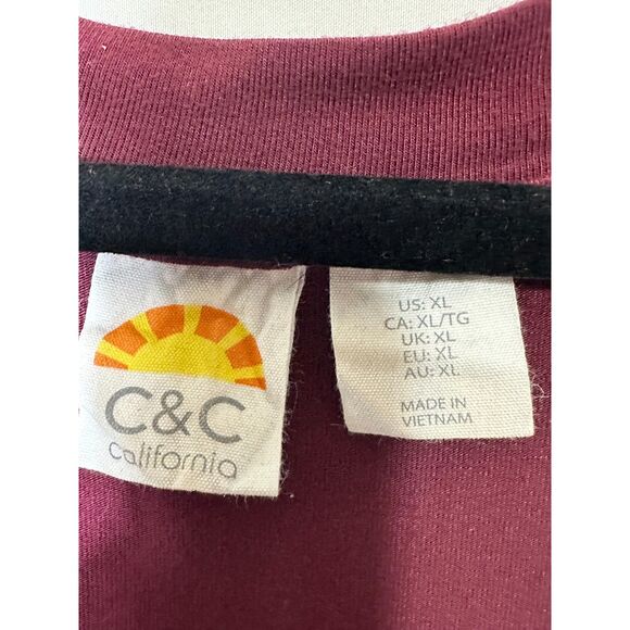 C&C California Women's Burgundy Color Stretchy Knit Cap Sleeve Dress Size XL - Picture 2 of 4